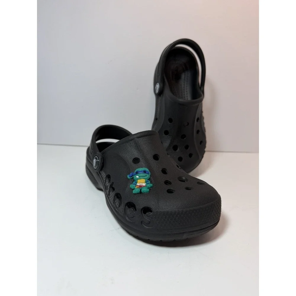Crocs Classic Black Clog Size C12 Toddler With Leonardo TMNT Jibbitz Charm